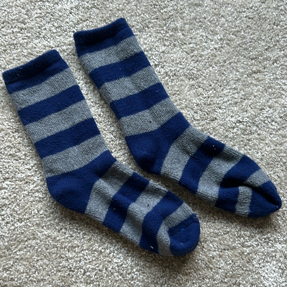 Blue and gray striped socks